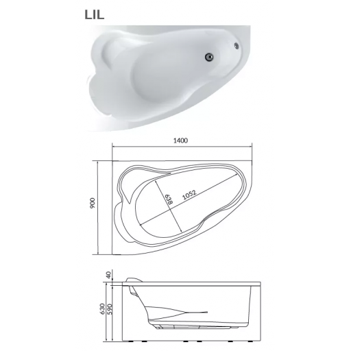 Ванна акриловая Marka One Lil белая 140х90 см 01лил1490п